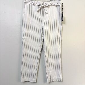 NWT DKNY The Essex Ankle Pants Belted Slim Leg Pinstripes Black White 12